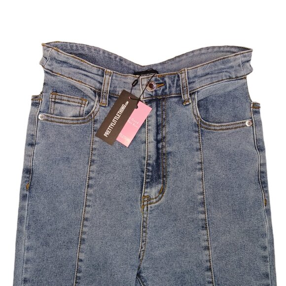 Pretty Little Thing Womens Size 4 Jeans Vintage Wash Cut Out Stretch Waistband - Picture 7 of 9